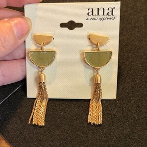 a.n.a Gold-Tone Earrings with Olive Green Semicircles and Tassels